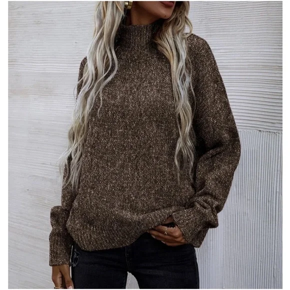 Cozy Mock Neck Oversized Knit Sweater - Picture 6 of 11